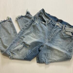 Judy Blue Light Blue Colorful Paint Splatter Distressed Boyfriend Jeans Size 14W